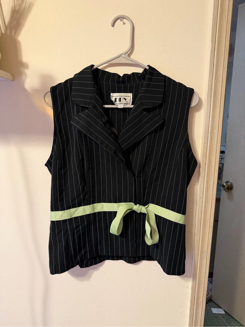 Vintage DBY Ltd. Pinstripe Sleeveless Tie Waist Blazer Vest